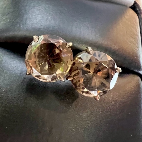 Vintage Handmade Smokey Quartz Stud Earrings. Antique Gold Designer Earrings - Picture 11 of 17